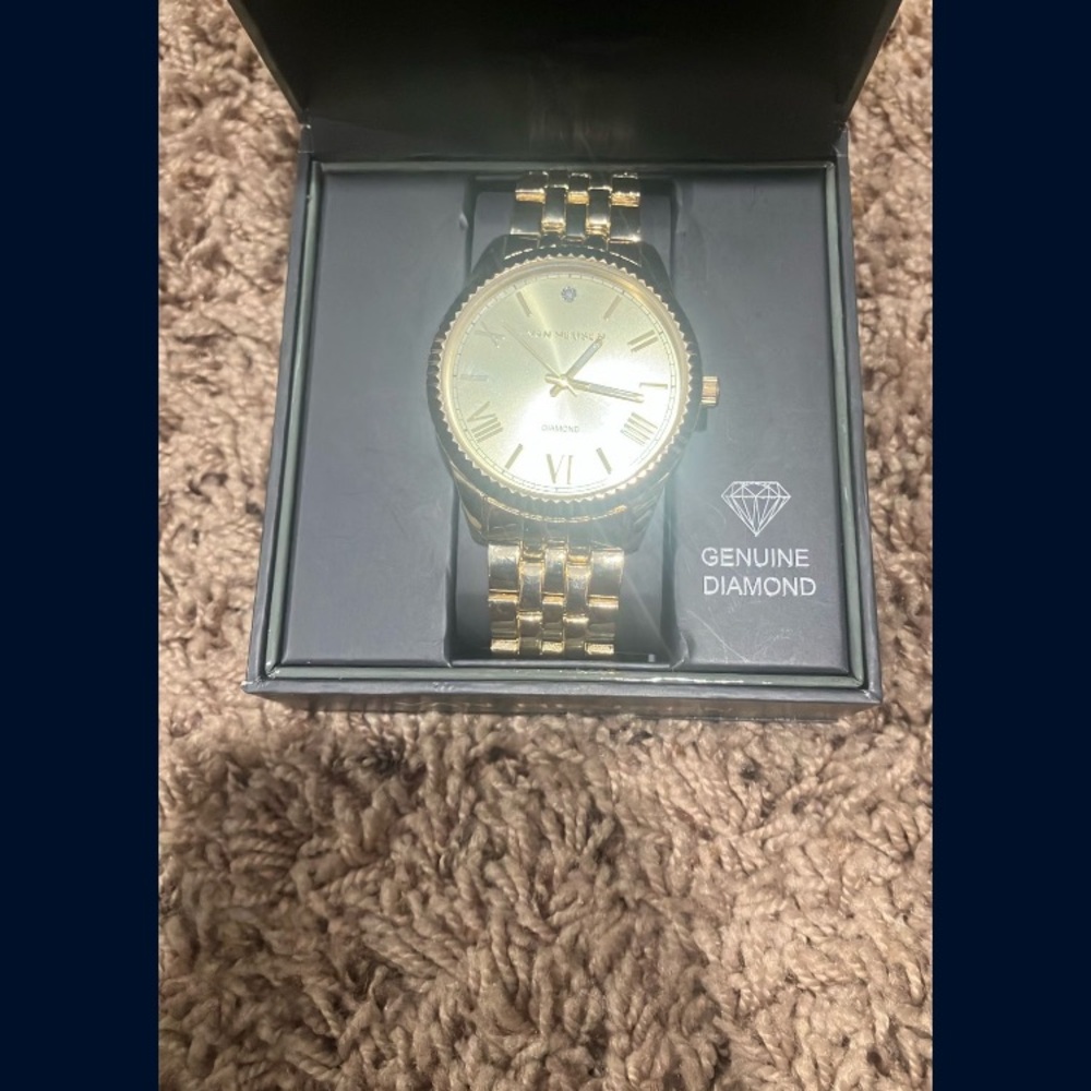 Gold Men's Watch with Genuine Diamond Accents